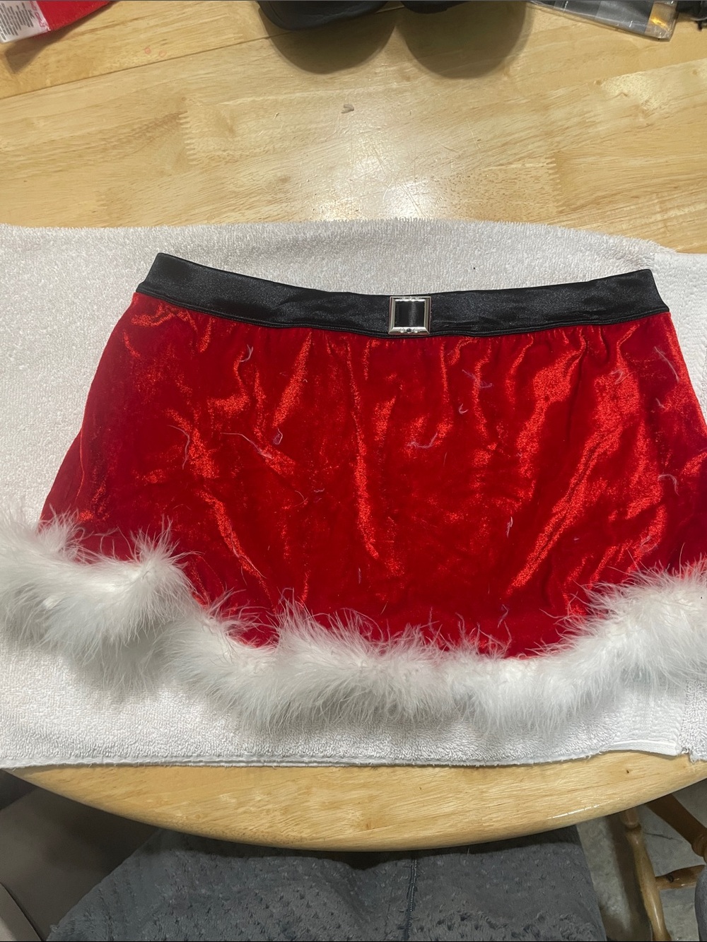 Red Stretch Skirt with Black Faux Leather Waistband